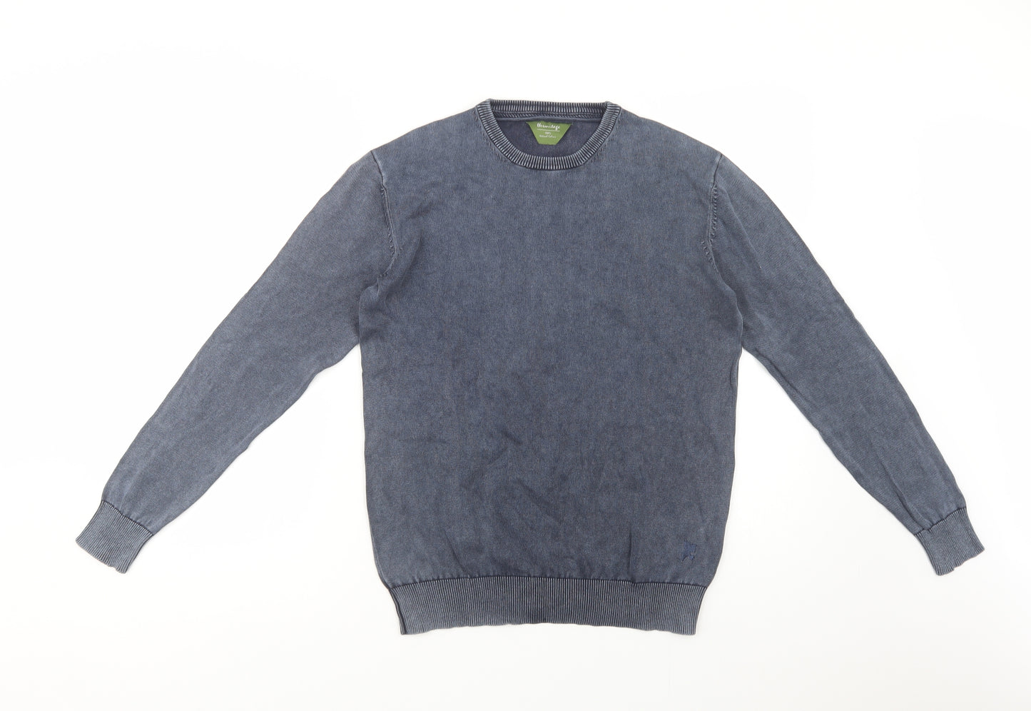 Hermitage Mens Blue Crew Neck  Cotton Pullover Jumper Size S