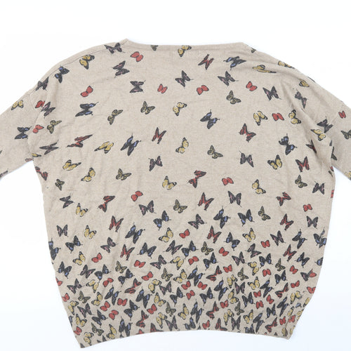 Mela Loves London Womens Beige Crew Neck Geometric Polyamide Pullover Jumper Size M   - Butterfly Print