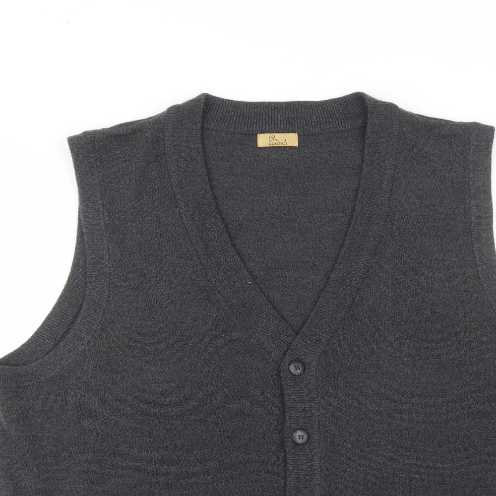 BHS Mens Grey V-Neck  Acrylic Vest Jumper Size M
