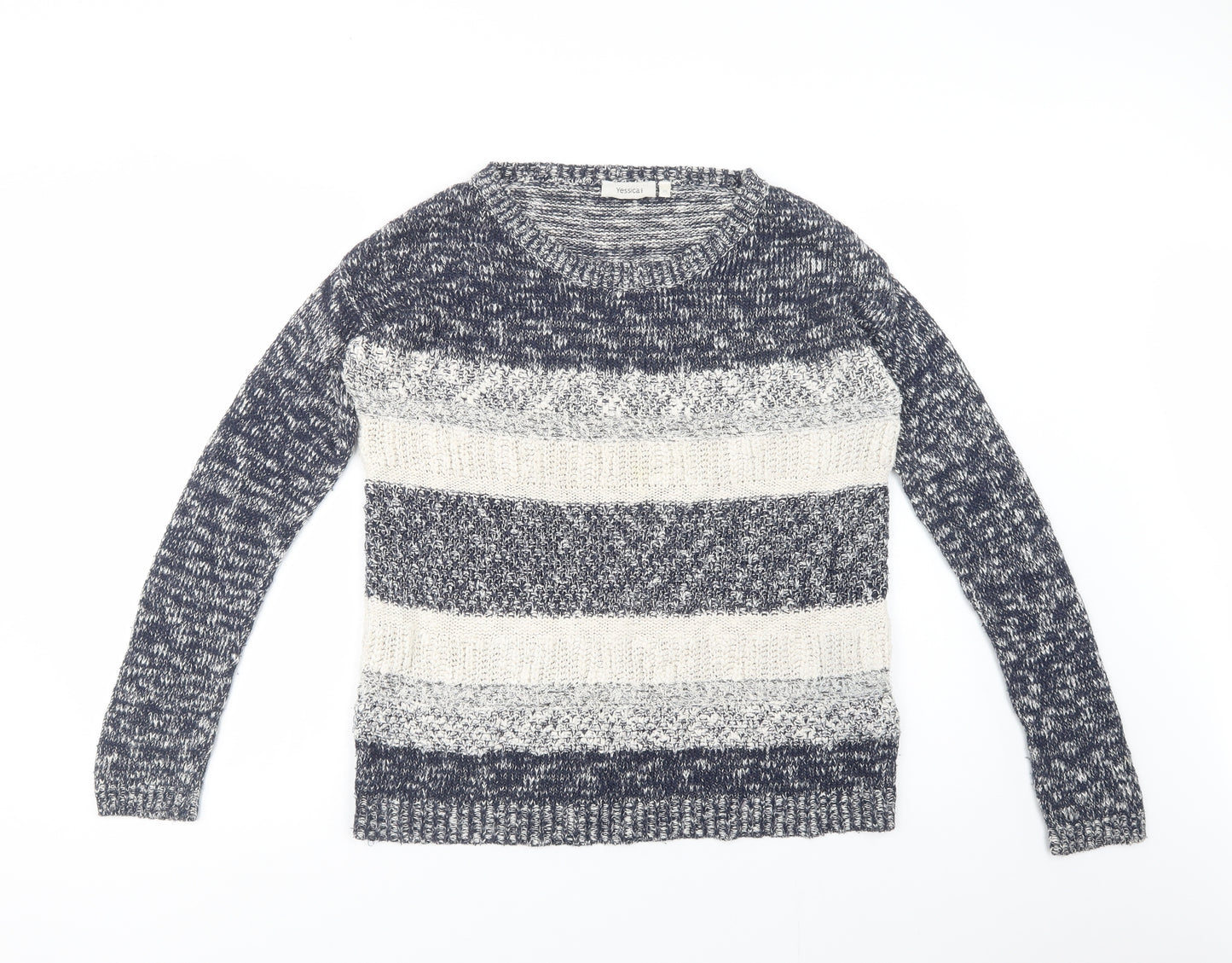 C&A Womens Blue Crew Neck Striped Cotton Pullover Jumper Size XS