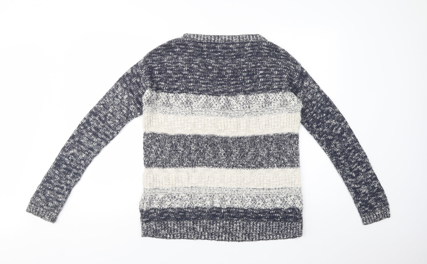 C&A Womens Blue Crew Neck Striped Cotton Pullover Jumper Size XS