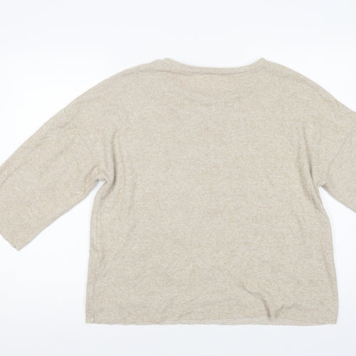 Zara Womens Beige Crew Neck  Viscose Pullover Jumper Size M