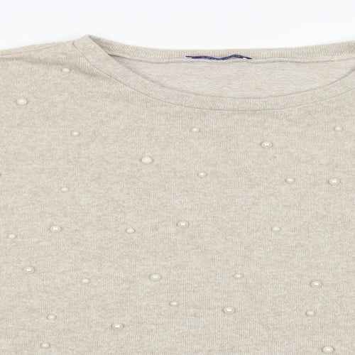 Zara Womens Beige Crew Neck  Viscose Pullover Jumper Size M