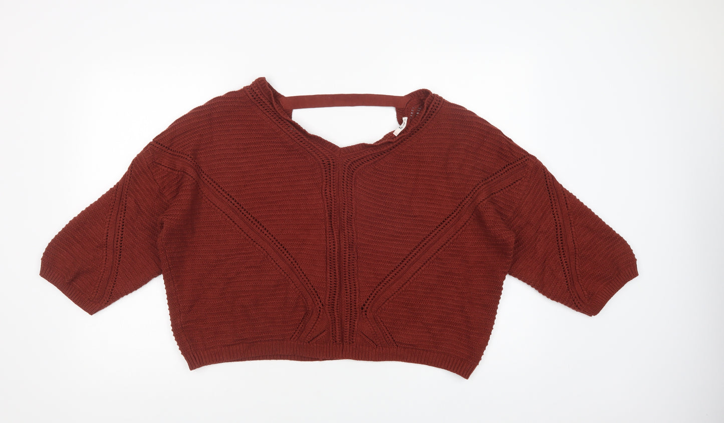 TU Womens Brown V-Neck  Cotton Pullover Jumper Size 22