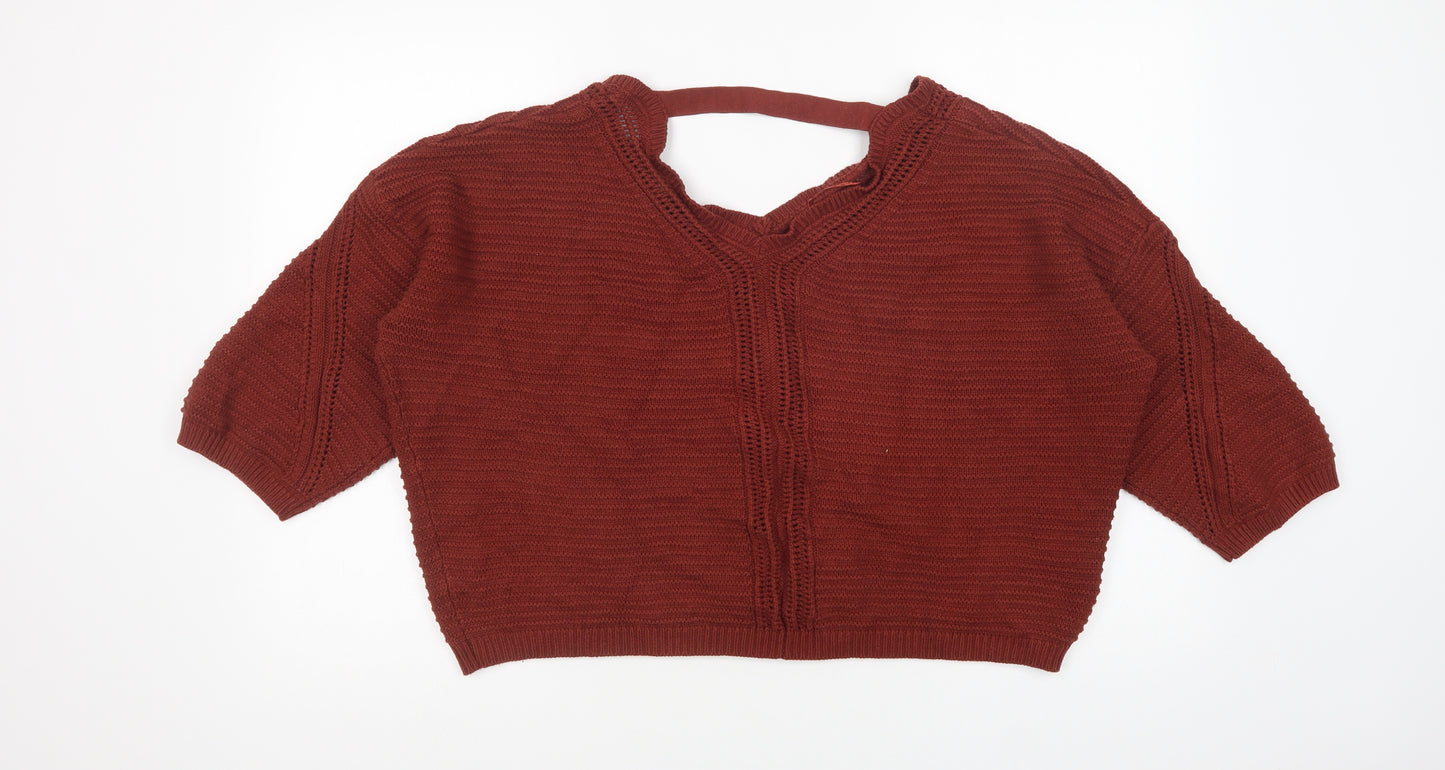 TU Womens Brown V-Neck  Cotton Pullover Jumper Size 22