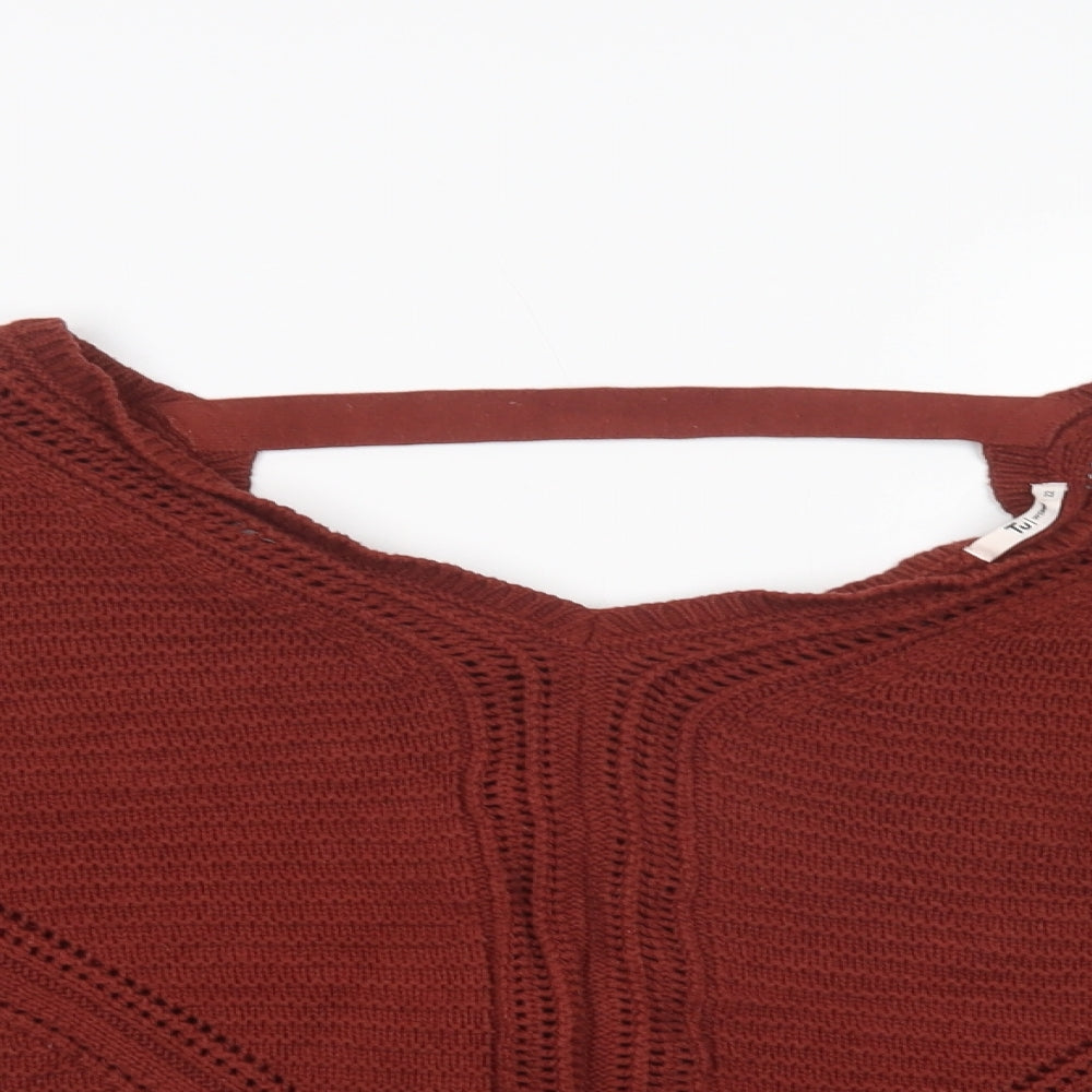 TU Womens Brown V-Neck  Cotton Pullover Jumper Size 22