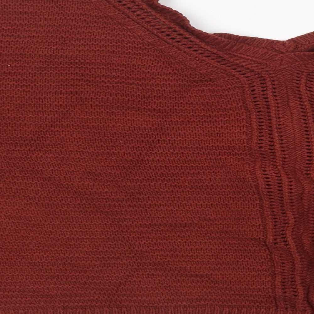 TU Womens Brown V-Neck  Cotton Pullover Jumper Size 22