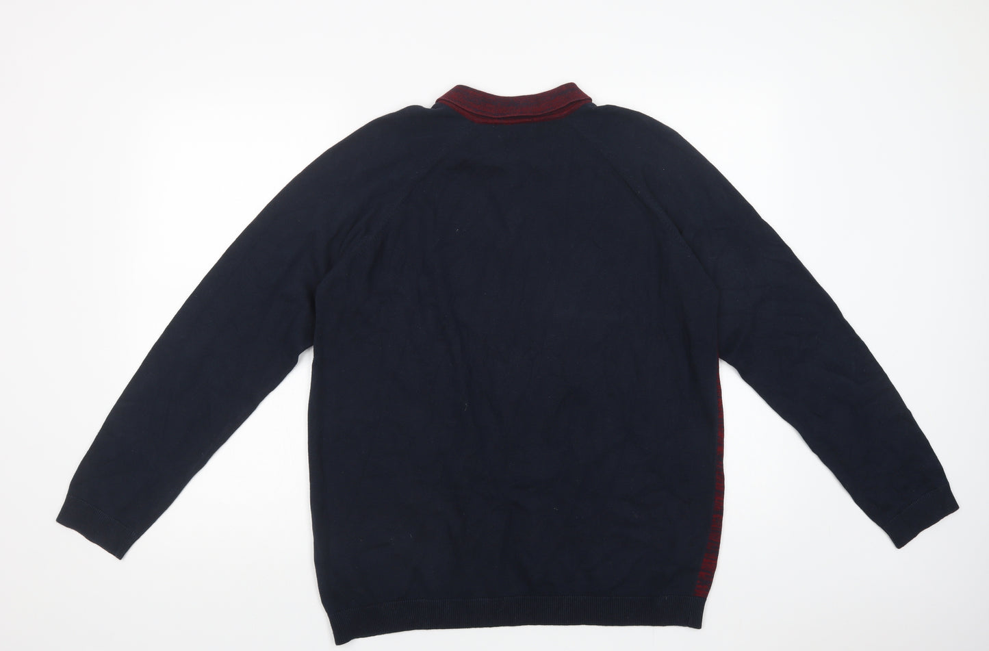Matalan Mens Blue Collared  Cotton Henley Jumper Size L