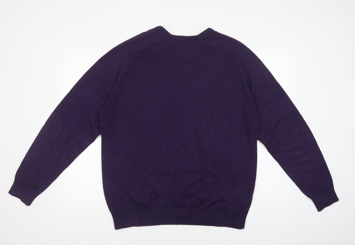 TU Mens Purple V-Neck  Cotton Pullover Jumper Size L
