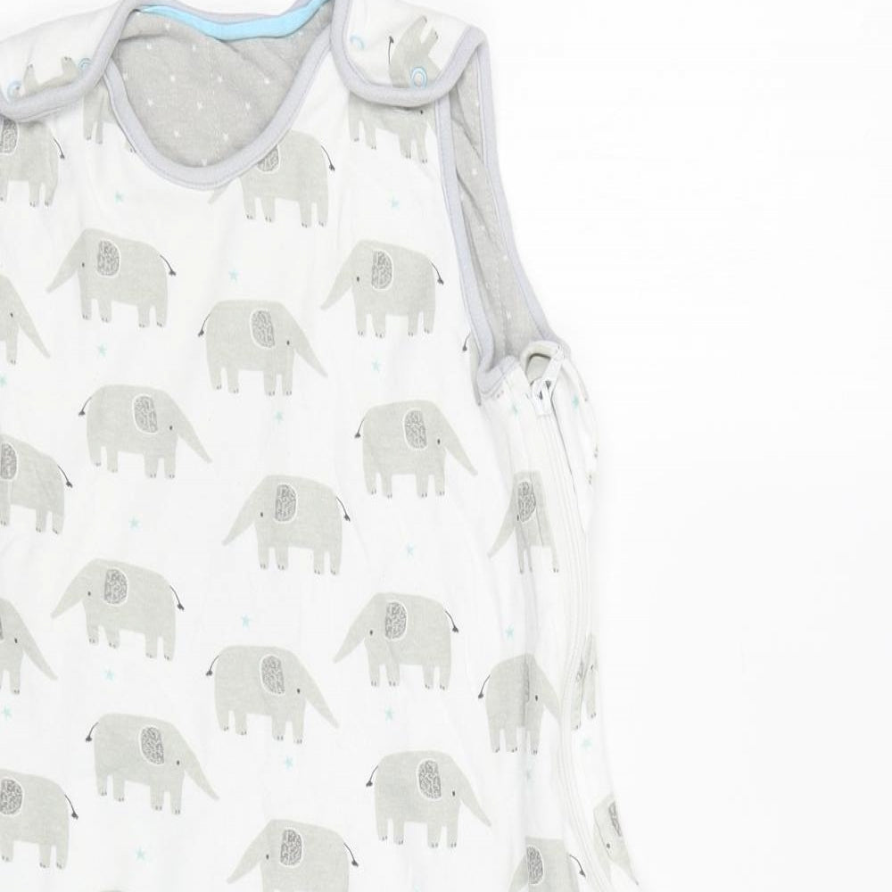 John Lewis Baby White Geometric Cotton Babygrow One-Piece Size 6-9 Months  Zip - Sleeping Bag