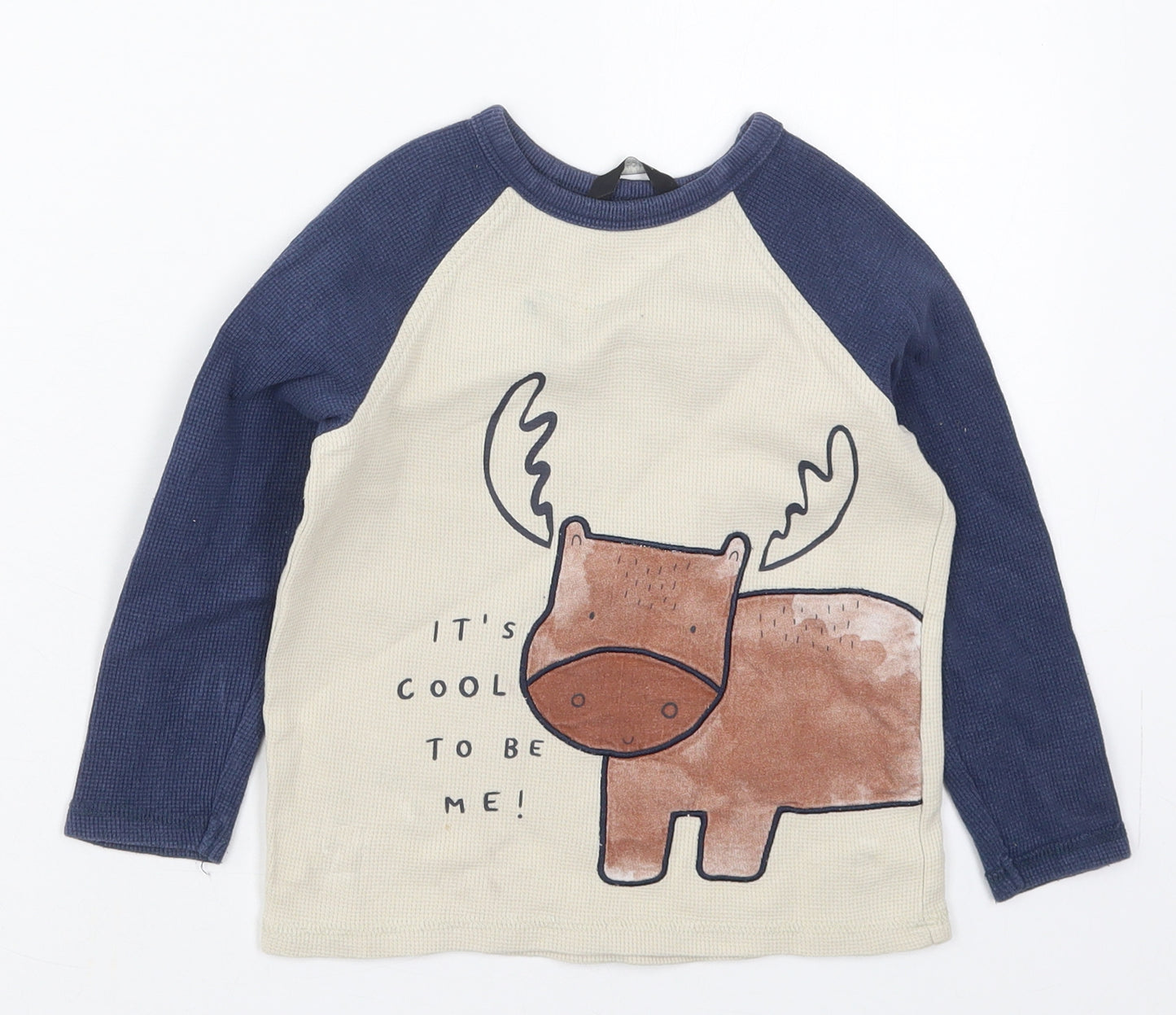 George Boys Beige  Cotton Basic T-Shirt Size 3-4 Years Crew Neck Pullover - It's Cool to be Me Moose