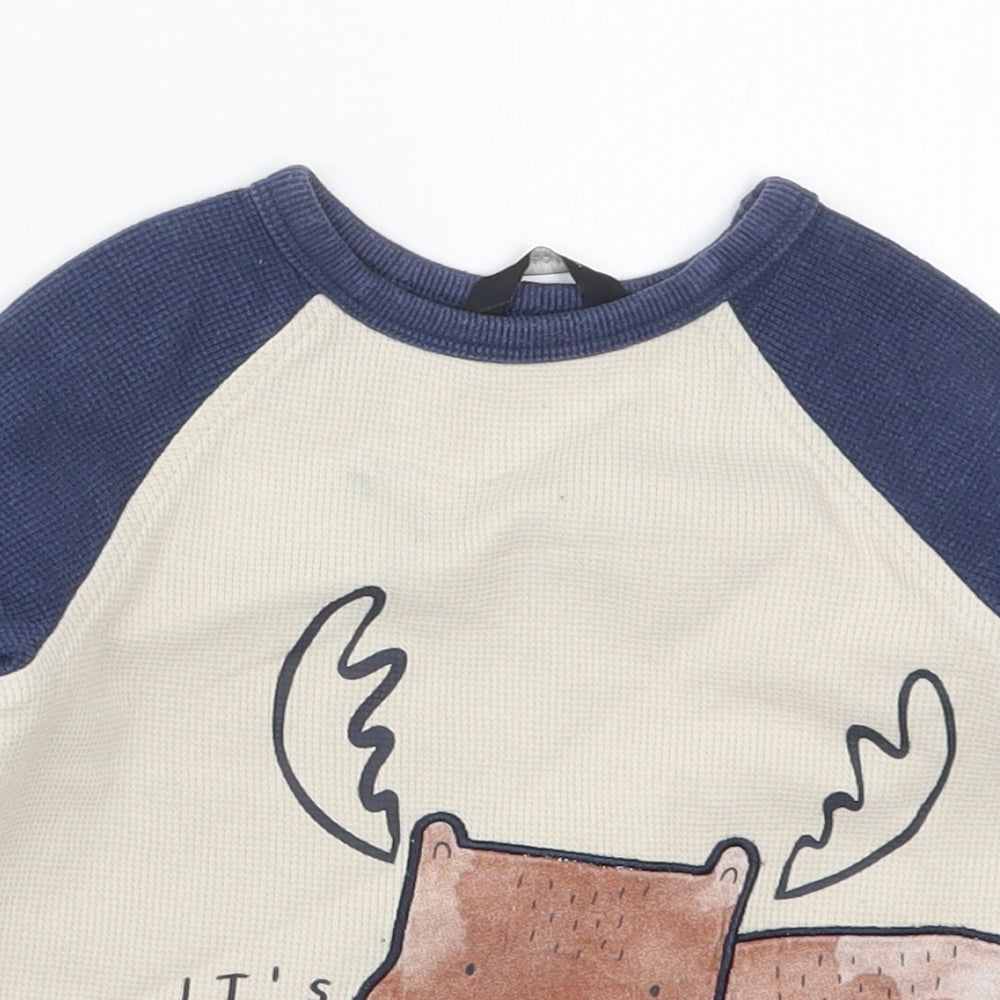 George Boys Beige  Cotton Basic T-Shirt Size 3-4 Years Crew Neck Pullover - It's Cool to be Me Moose