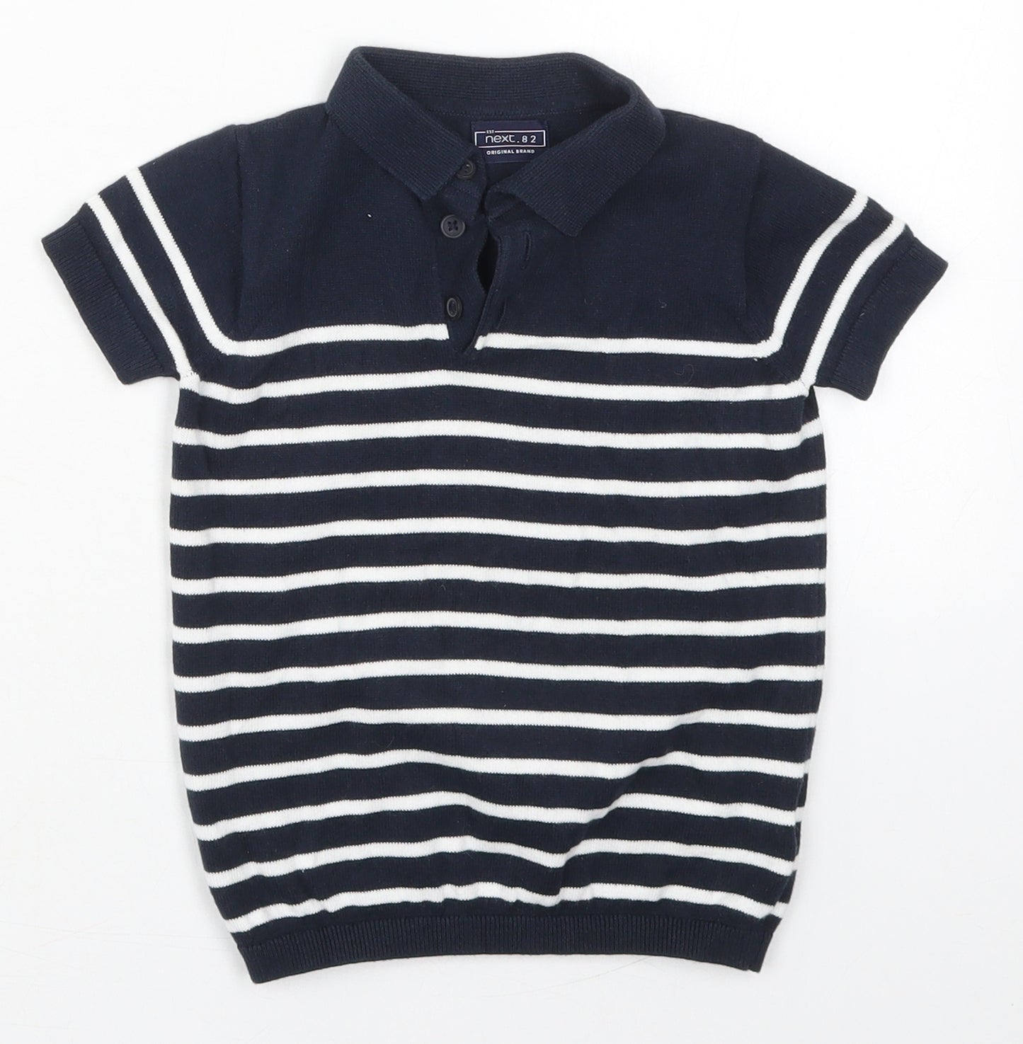 NEXT Boys Blue Striped Cotton Basic Polo Size 4-5 Years Collared Pullover