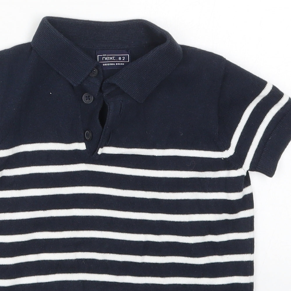 NEXT Boys Blue Striped Cotton Basic Polo Size 4-5 Years Collared Pullover