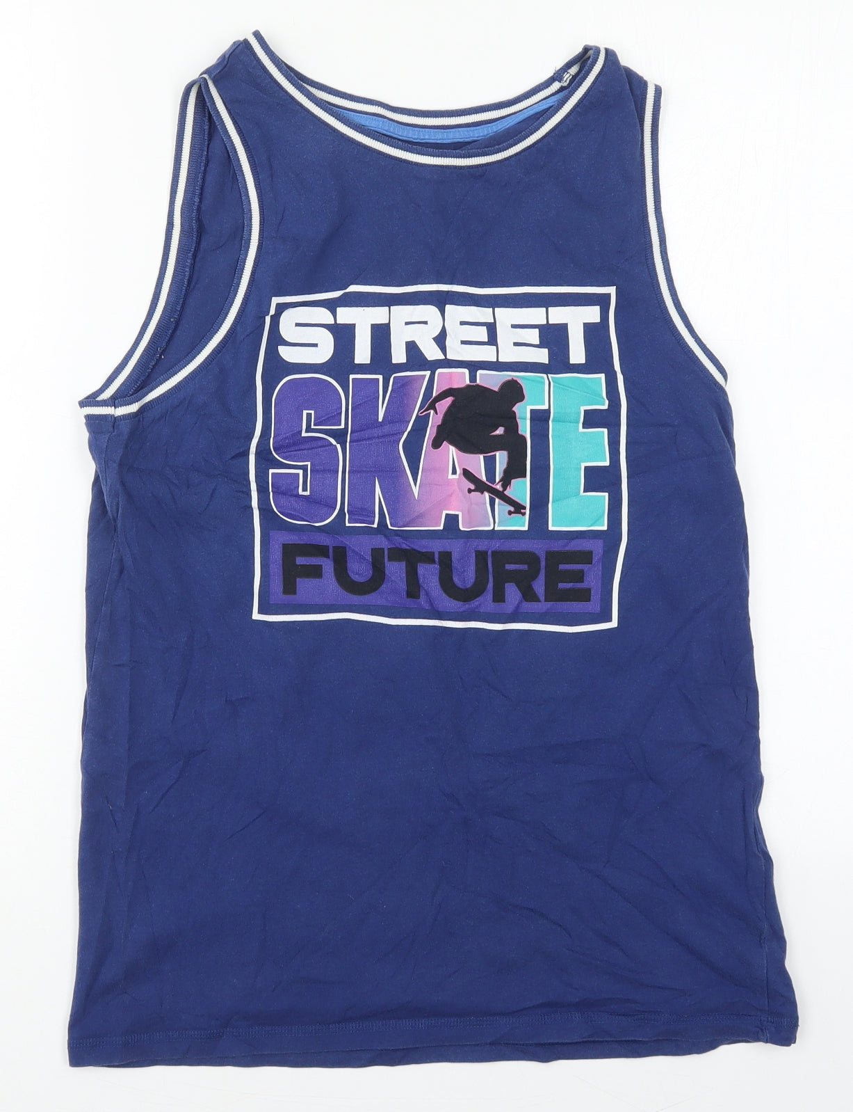 F&F Boys Blue  Cotton Basic Tank Size 13-14 Years Round Neck Pullover - Street Skate Future