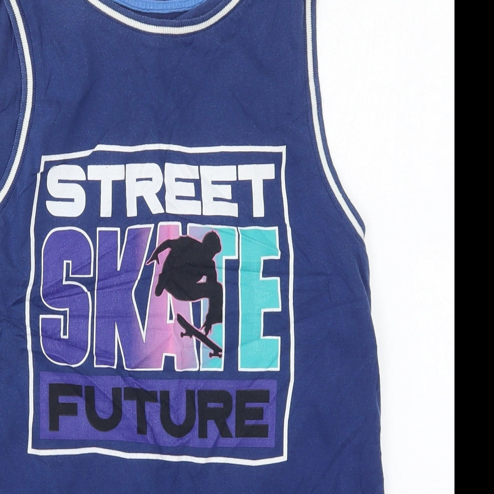 F&F Boys Blue  Cotton Basic Tank Size 13-14 Years Round Neck Pullover - Street Skate Future