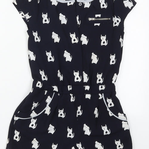 NEXT Girls Black  Polyester Playsuit One-Piece Size 6 Years  Button - Cats and Dogs