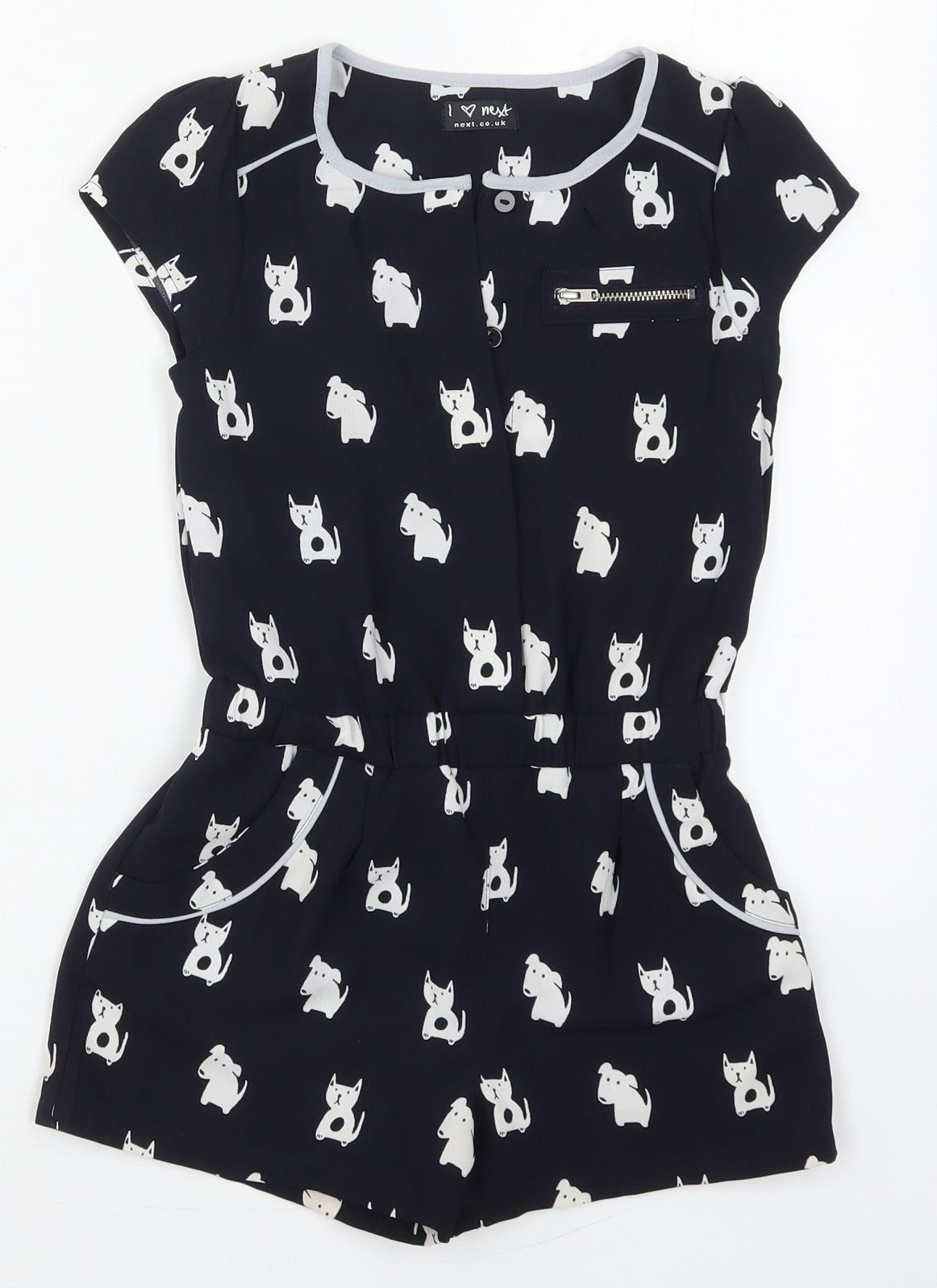 NEXT Girls Black  Polyester Playsuit One-Piece Size 6 Years  Button - Cats and Dogs