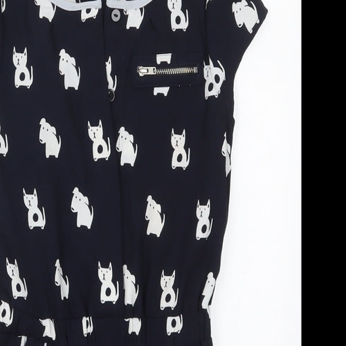NEXT Girls Black  Polyester Playsuit One-Piece Size 6 Years  Button - Cats and Dogs