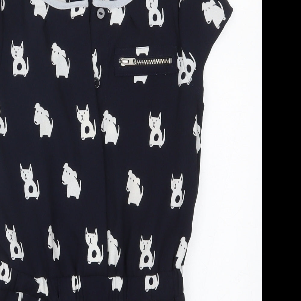NEXT Girls Black  Polyester Playsuit One-Piece Size 6 Years  Button - Cats and Dogs