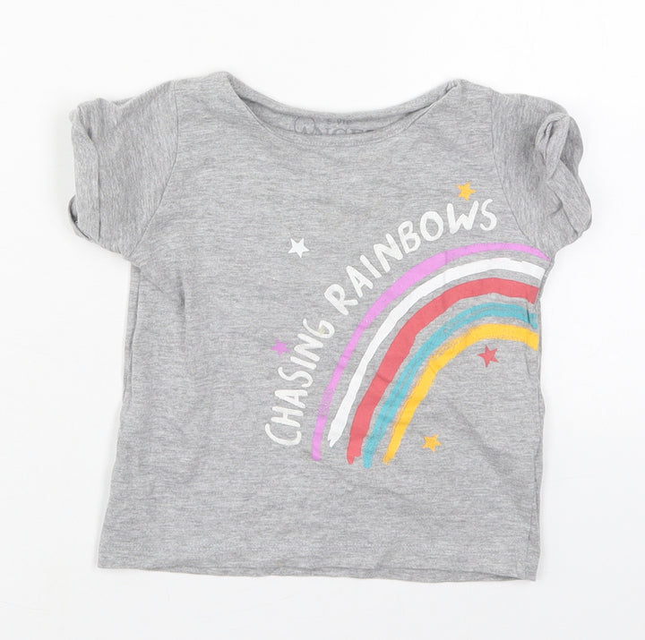 Evie Girls Grey Cotton Basic T-Shirt Size 12-18 Months Crew Neck Pullover - Chasing Rainbows