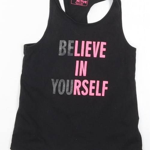 Young Dimension Girls Black  Cotton Basic Tank Size 10-11 Years Round Neck Pullover - Believe in Yourself