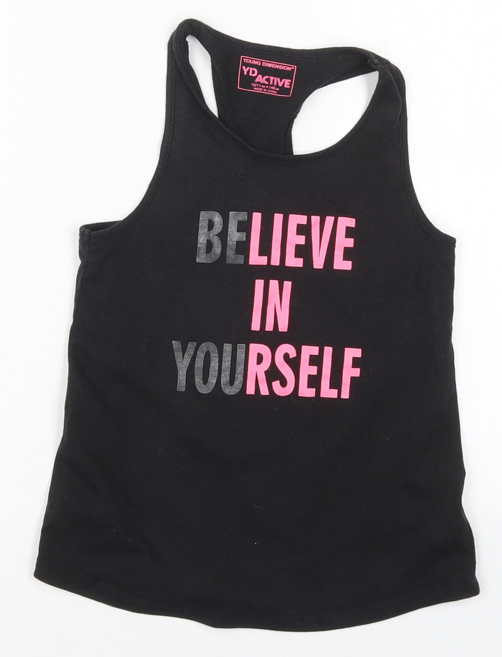 Young Dimension Girls Black Cotton Basic Tank Size 10-11 Years Round Neck Pullover - Believe in Yourself
