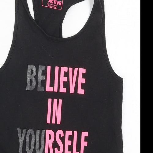 Young Dimension Girls Black  Cotton Basic Tank Size 10-11 Years Round Neck Pullover - Believe in Yourself