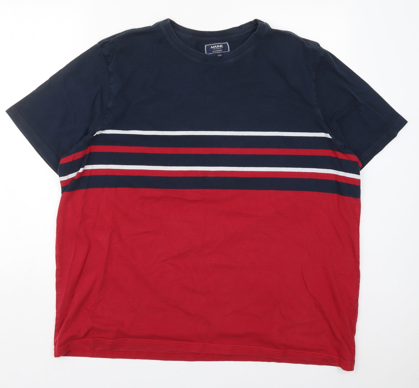 Maine Mens Red Striped Cotton  T-Shirt Size 2XL Crew Neck