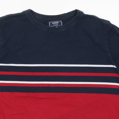 Maine Mens Red Striped Cotton  T-Shirt Size 2XL Crew Neck
