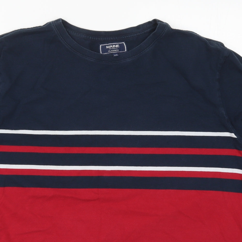 Maine Mens Red Striped Cotton  T-Shirt Size 2XL Crew Neck