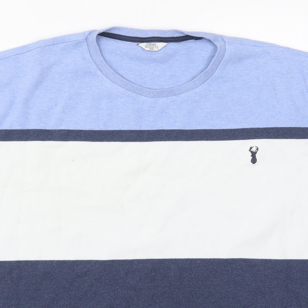 NEXT Mens Blue Striped Cotton  T-Shirt Size 2XL Crew Neck