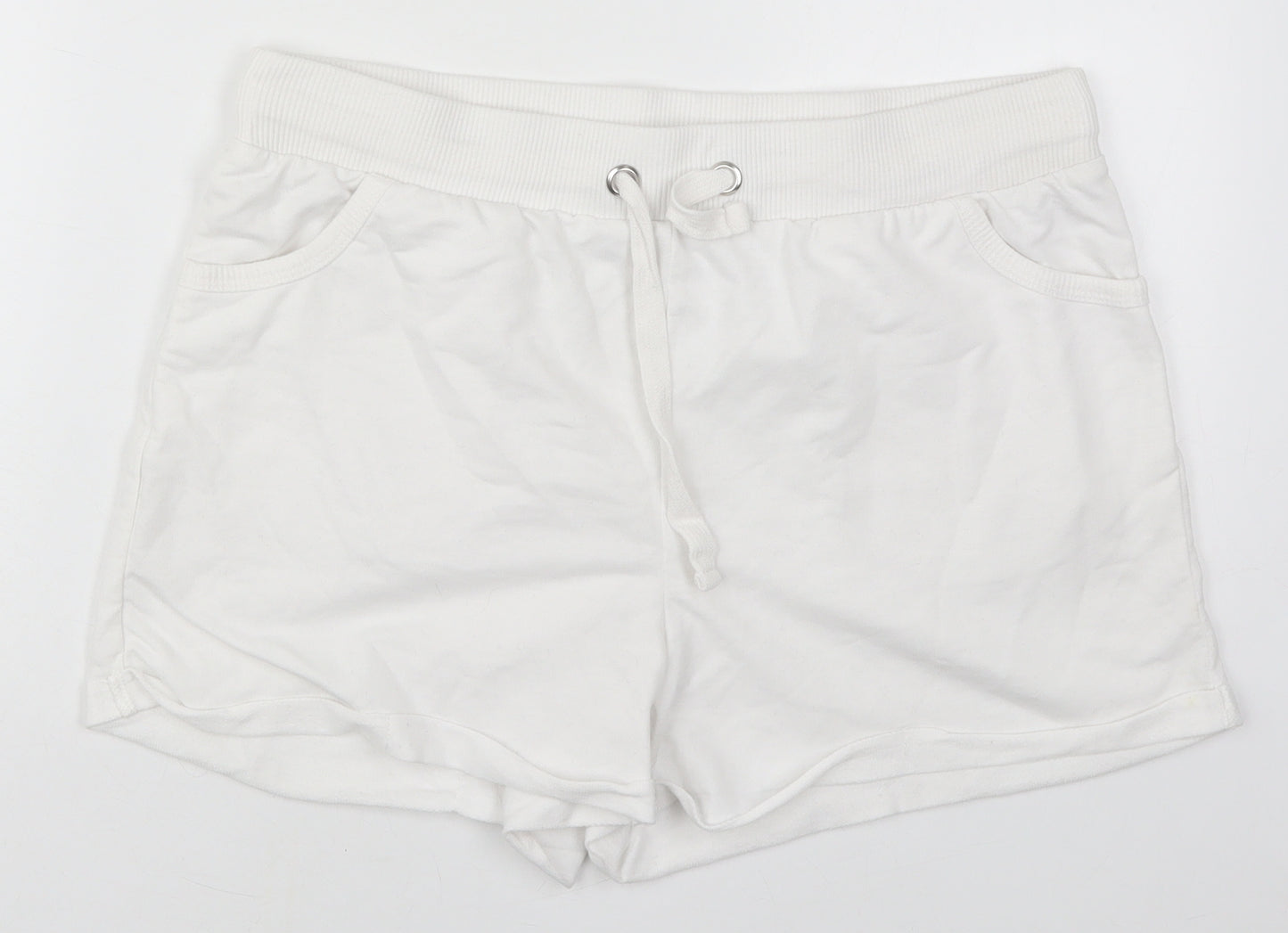 Peacocks Womens White  Cotton Sweat Shorts Size 16 L3 in Regular Drawstring