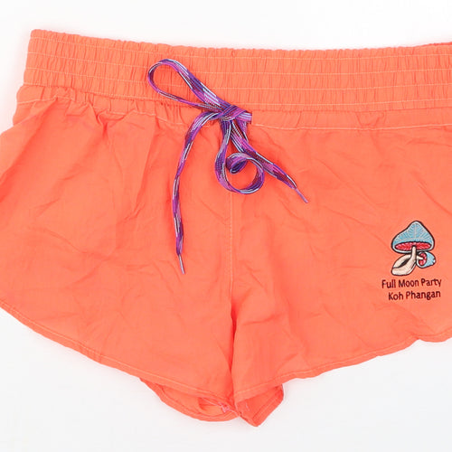 Preworn Womens Orange  Polyester Athletic Shorts Size 30 in  Regular Drawstring - Full Moon Party Mushroom