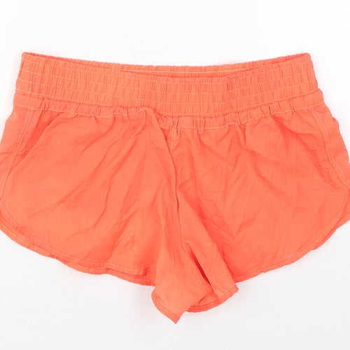 Preworn Womens Orange  Polyester Athletic Shorts Size 30 in  Regular Drawstring - Full Moon Party Mushroom
