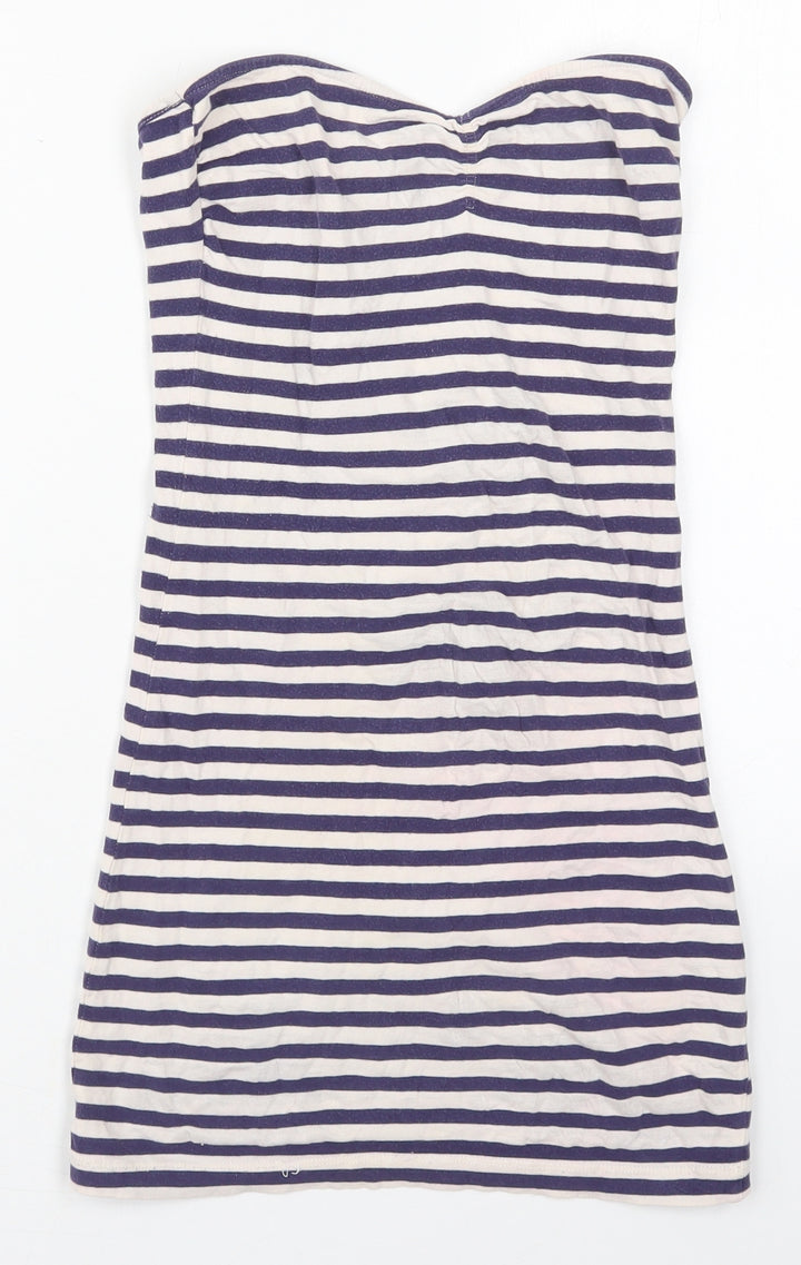 Miss Selfridge Womens Blue Striped Cotton Mini Size 10 Square Neck Pullover