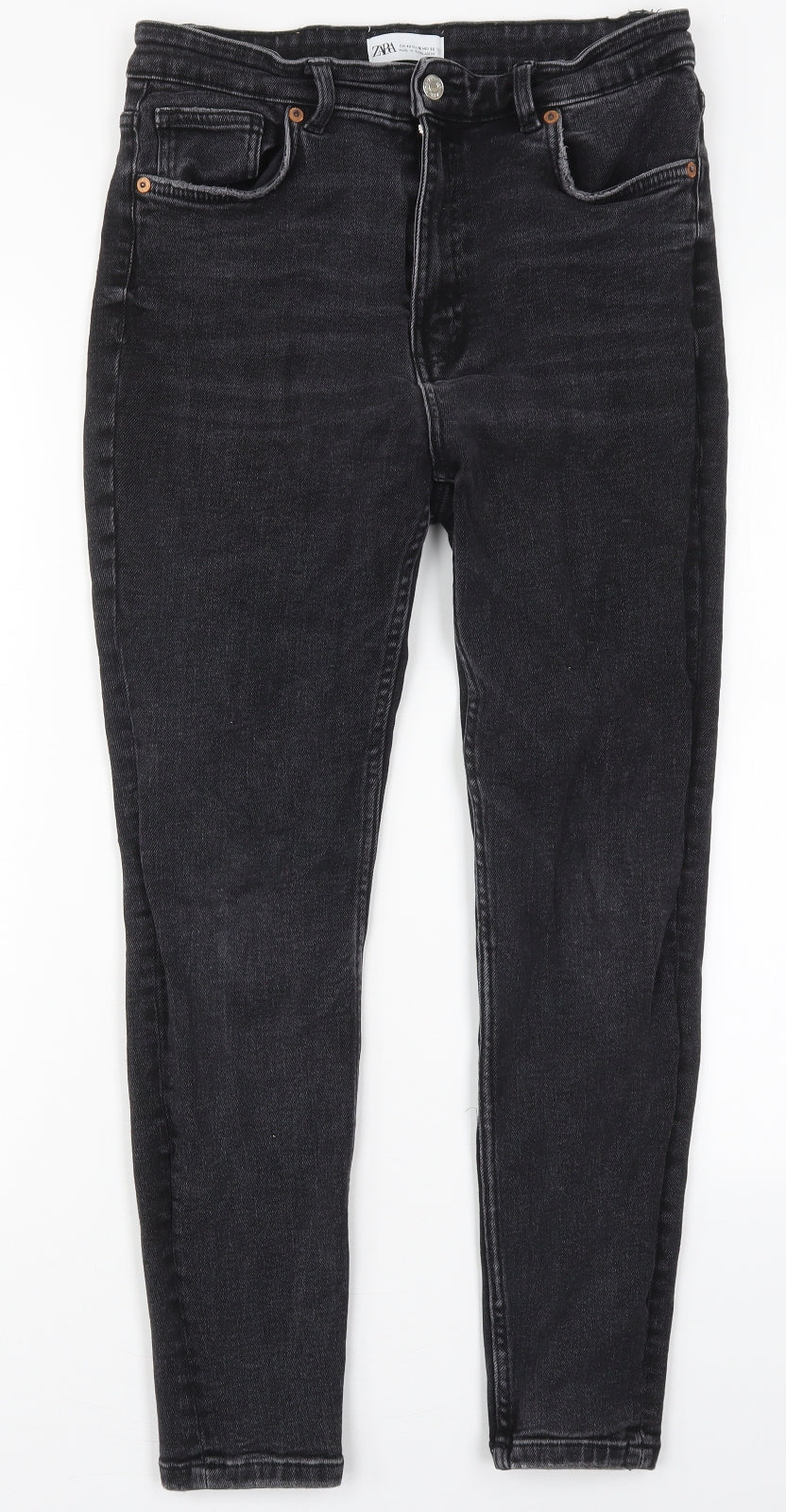 Zara Womens Black  Cotton Skinny Jeans Size 14 L26 in Regular Button