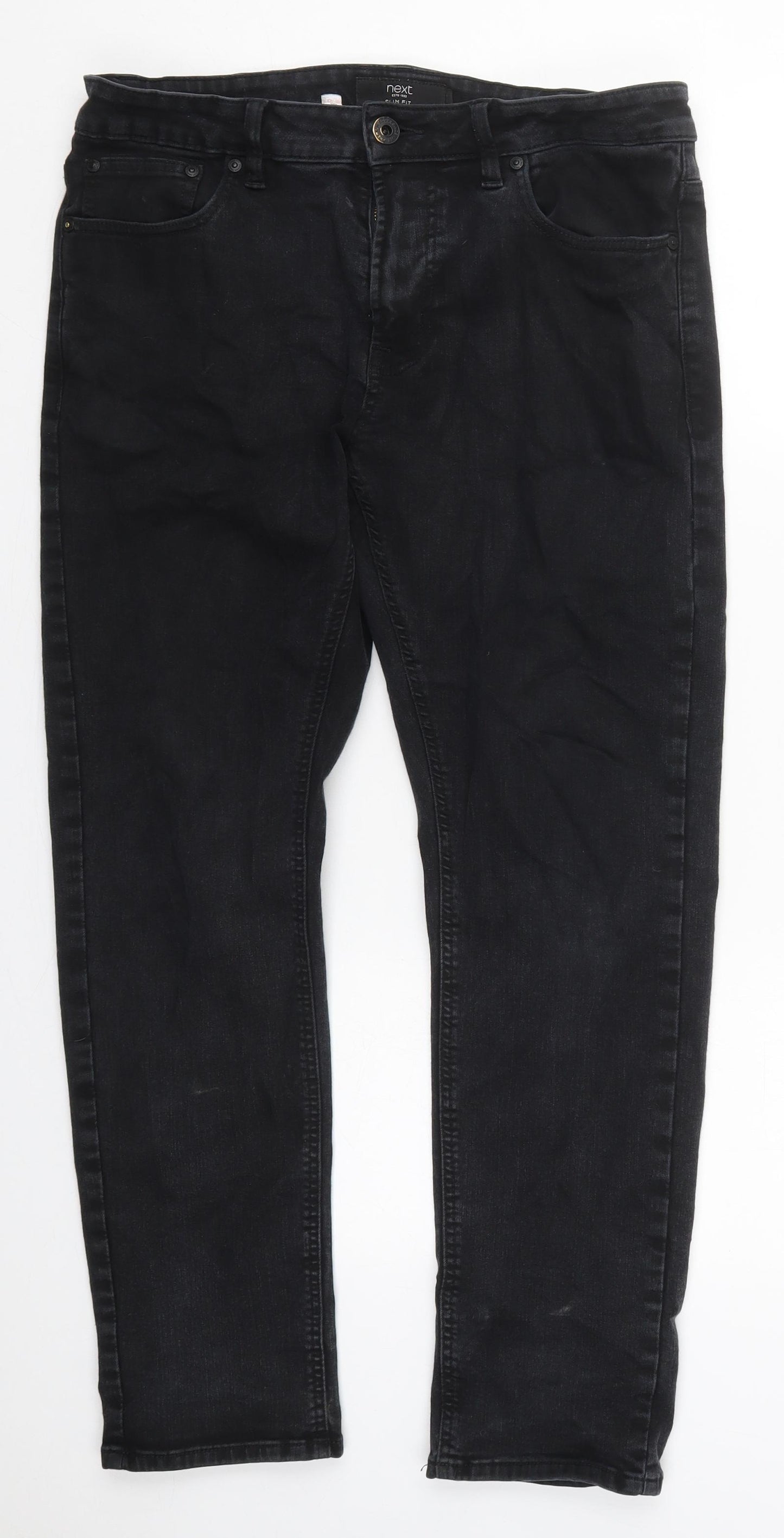 NEXT Mens Black  Cotton Straight Jeans Size 34 L28 in Slim Button