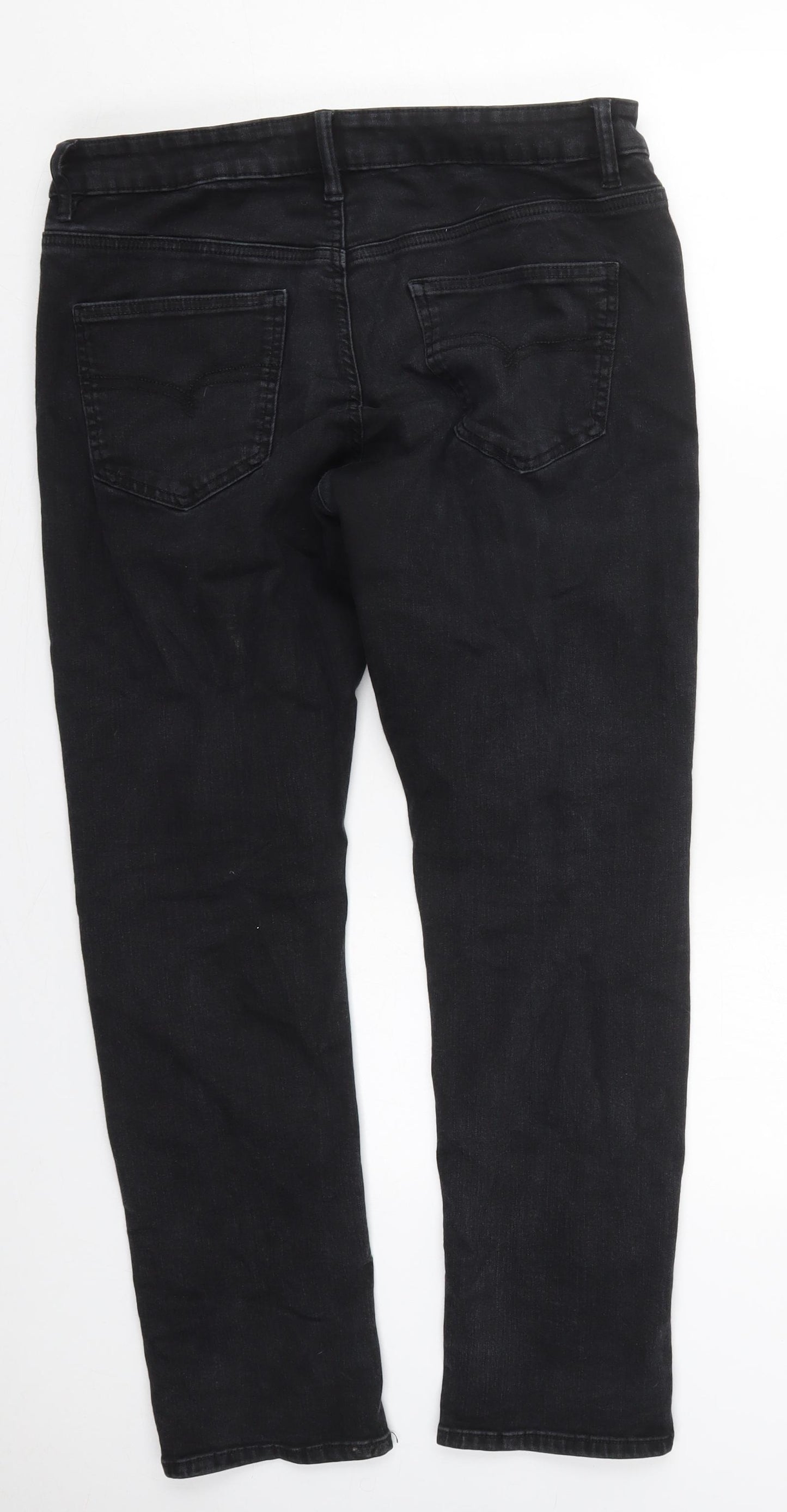 NEXT Mens Black  Cotton Straight Jeans Size 34 L28 in Slim Button