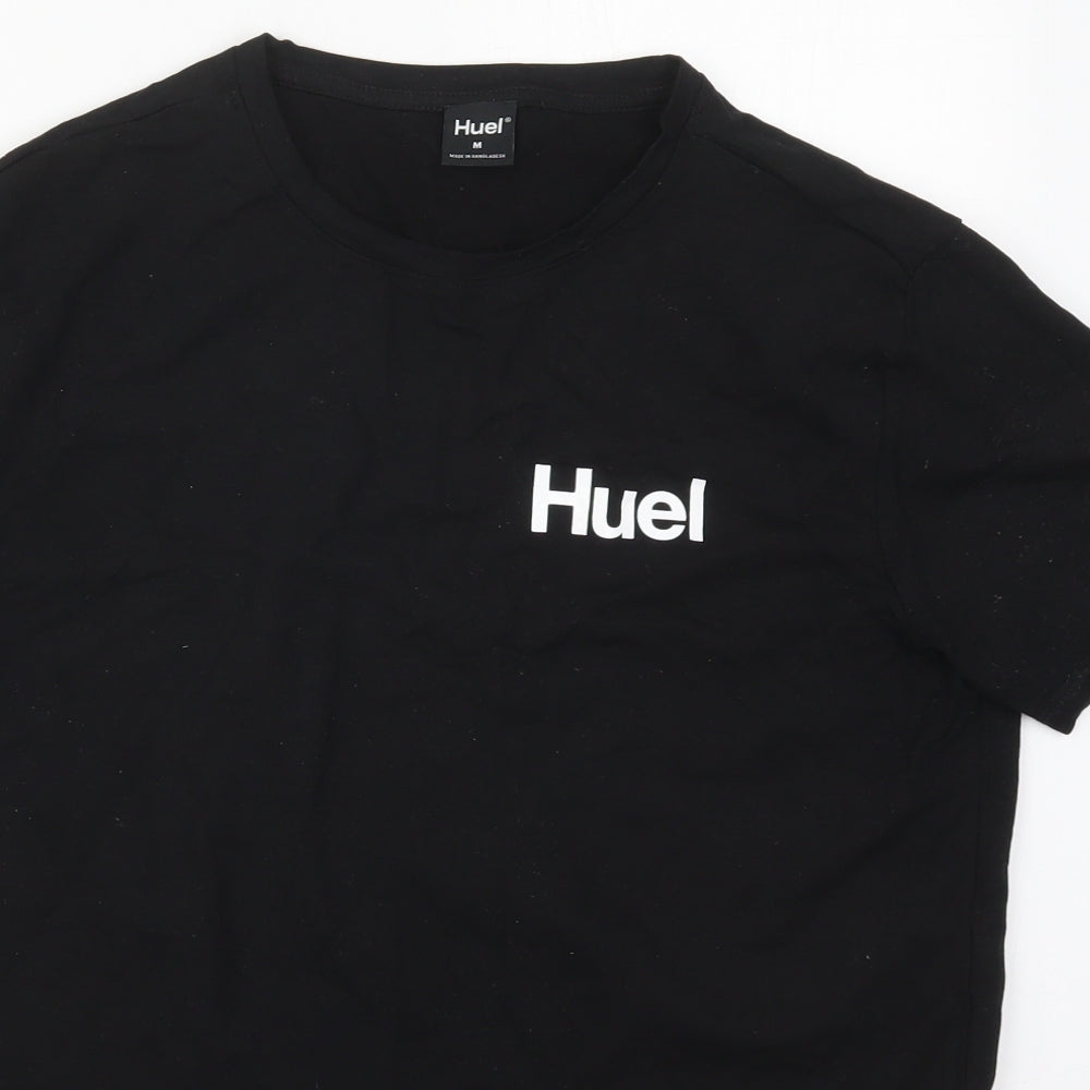 Huel Mens Black  Cotton  T-Shirt Size M Collared