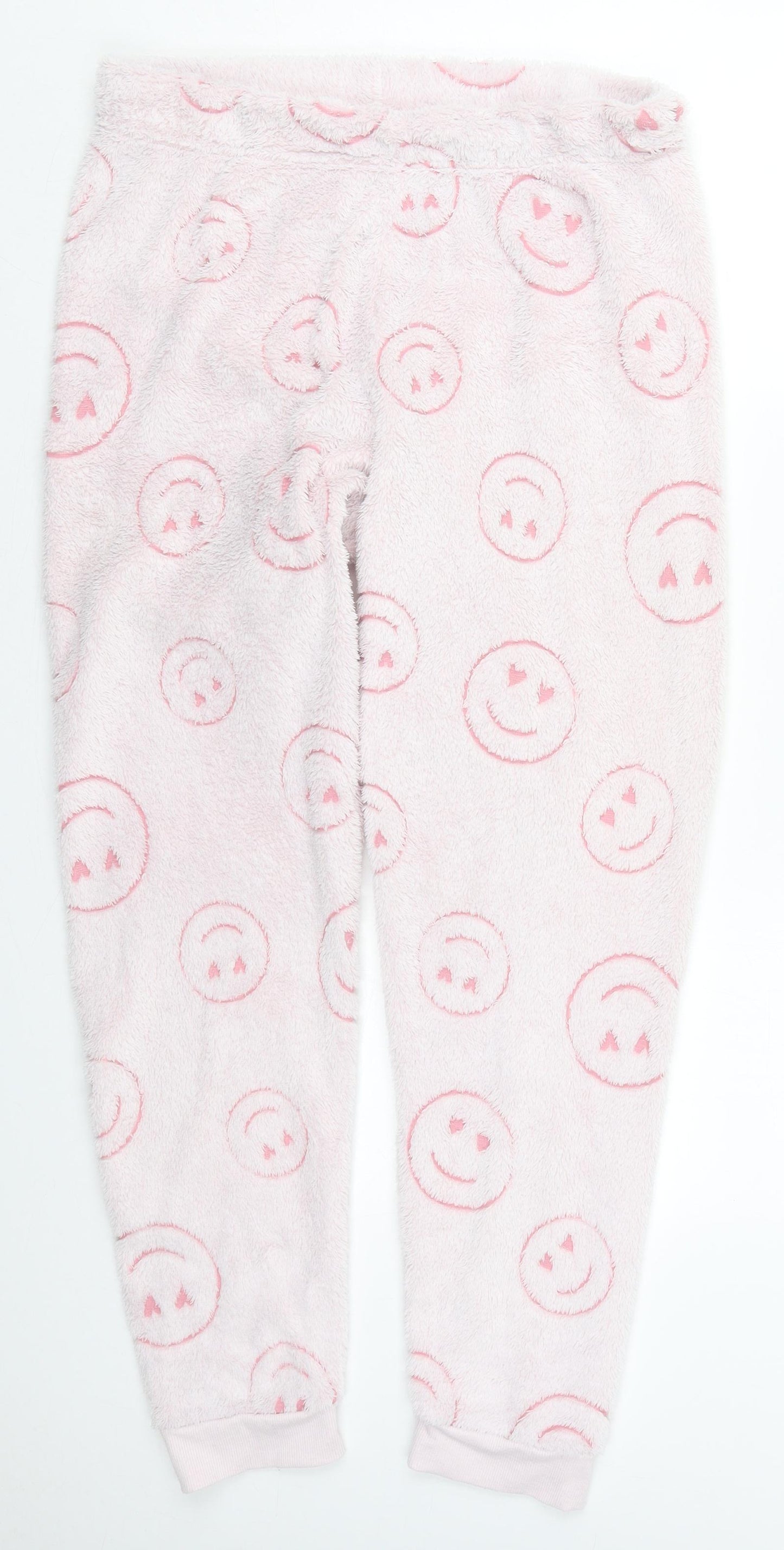 Dunnes Womens Pink  Polyester Trousers  Size M L28 in Regular  - Smiley Face Pyjama Pants