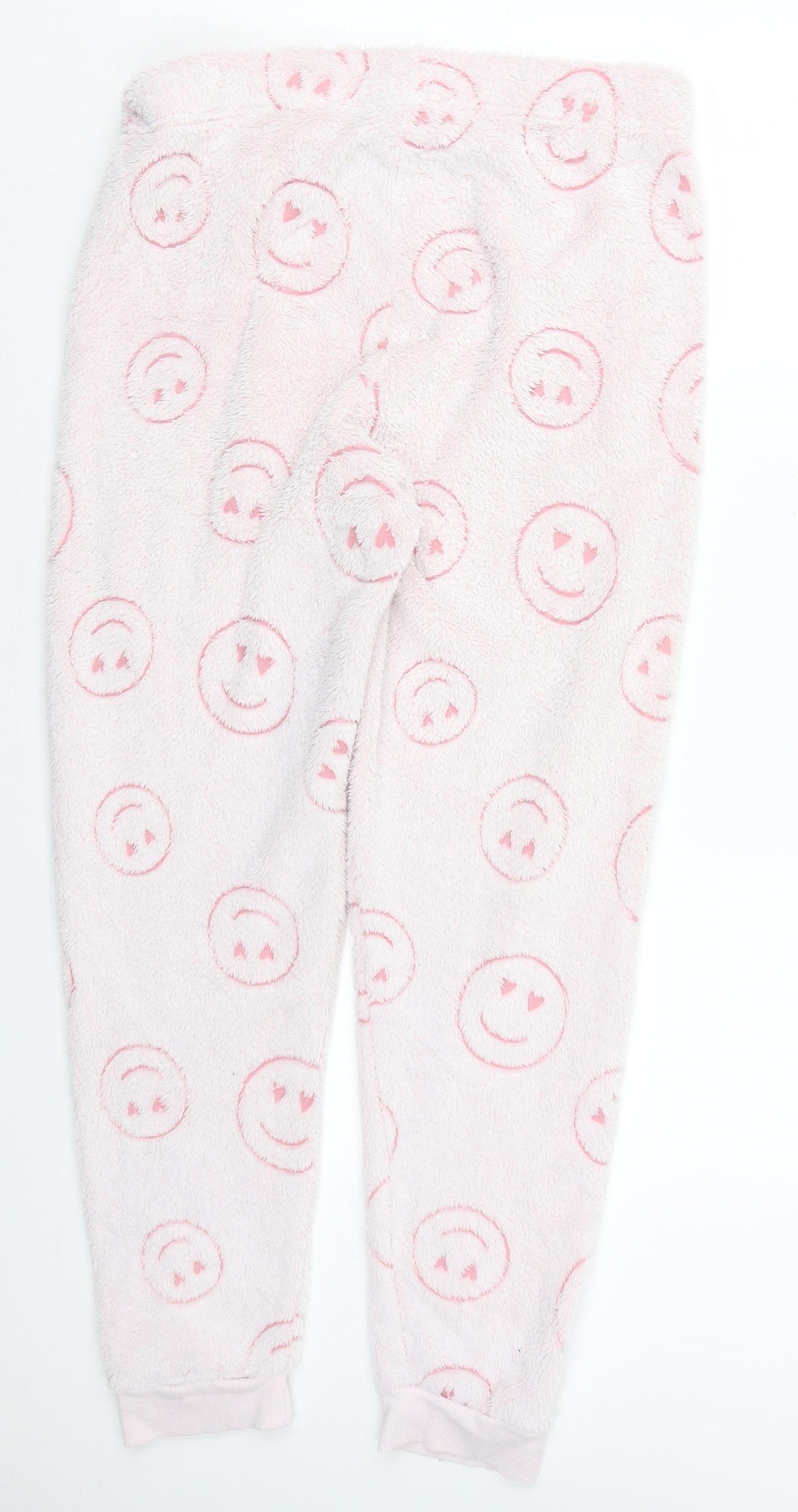 Dunnes Womens Pink  Polyester Trousers  Size M L28 in Regular  - Smiley Face Pyjama Pants