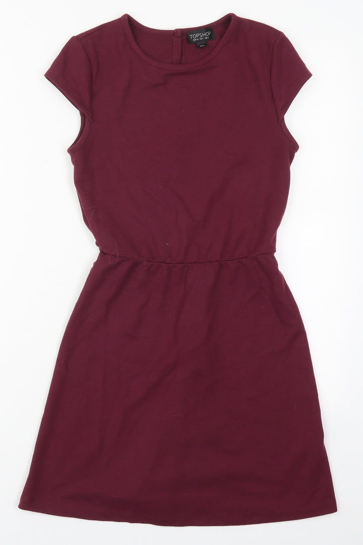 Topshop Womens Purple Polyester Skater Dress Size 6 Off the Shoulder Button
