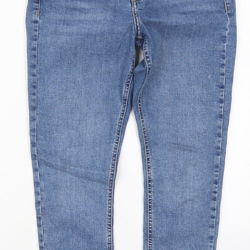 Topshop Womens Blue  Cotton Skinny Jeans Size 28 in L25 in Regular Button - Distressed Hem