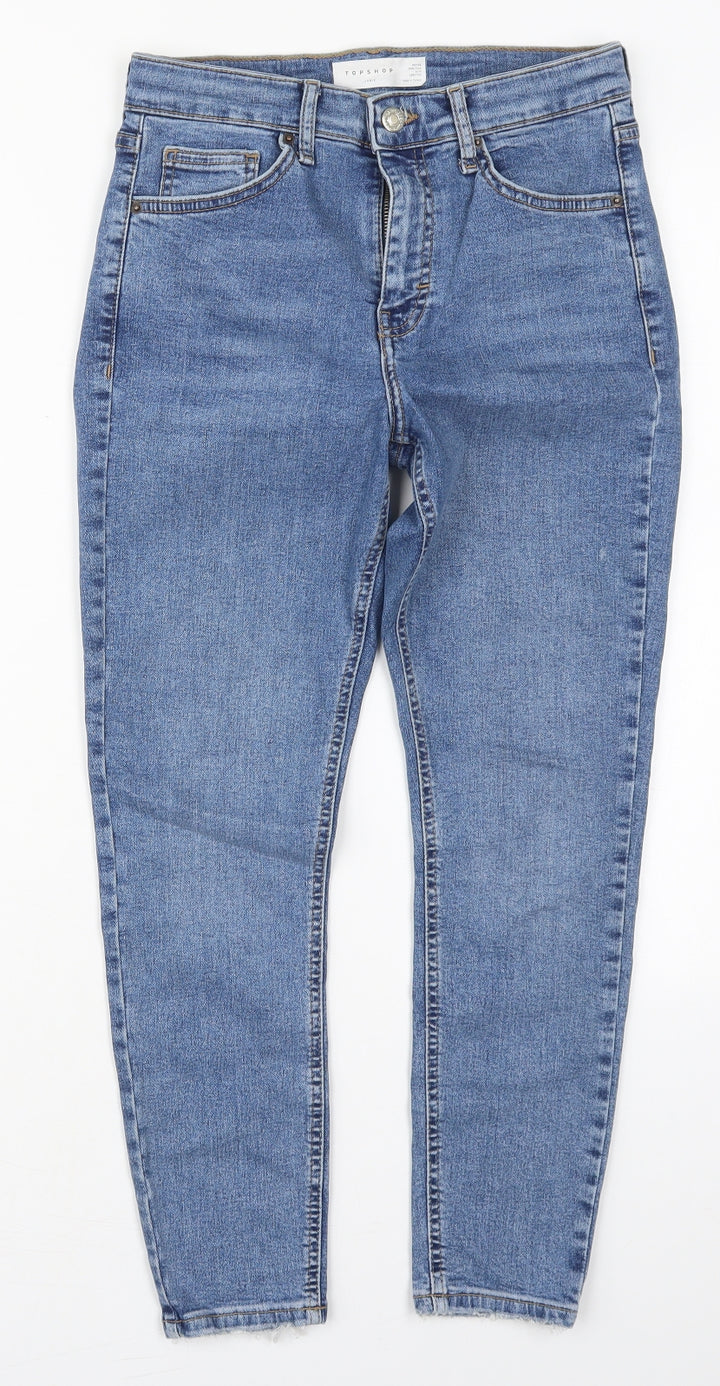 Topshop Womens Blue Cotton Skinny Jeans Size 28 in L25 in Regular Button - Distressed Hem