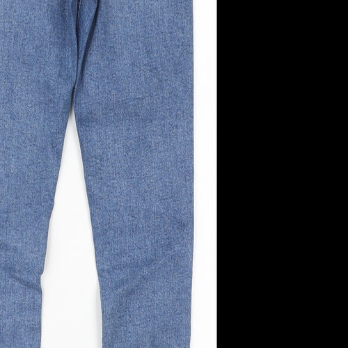 Topshop Womens Blue  Cotton Skinny Jeans Size 28 in L25 in Regular Button - Distressed Hem