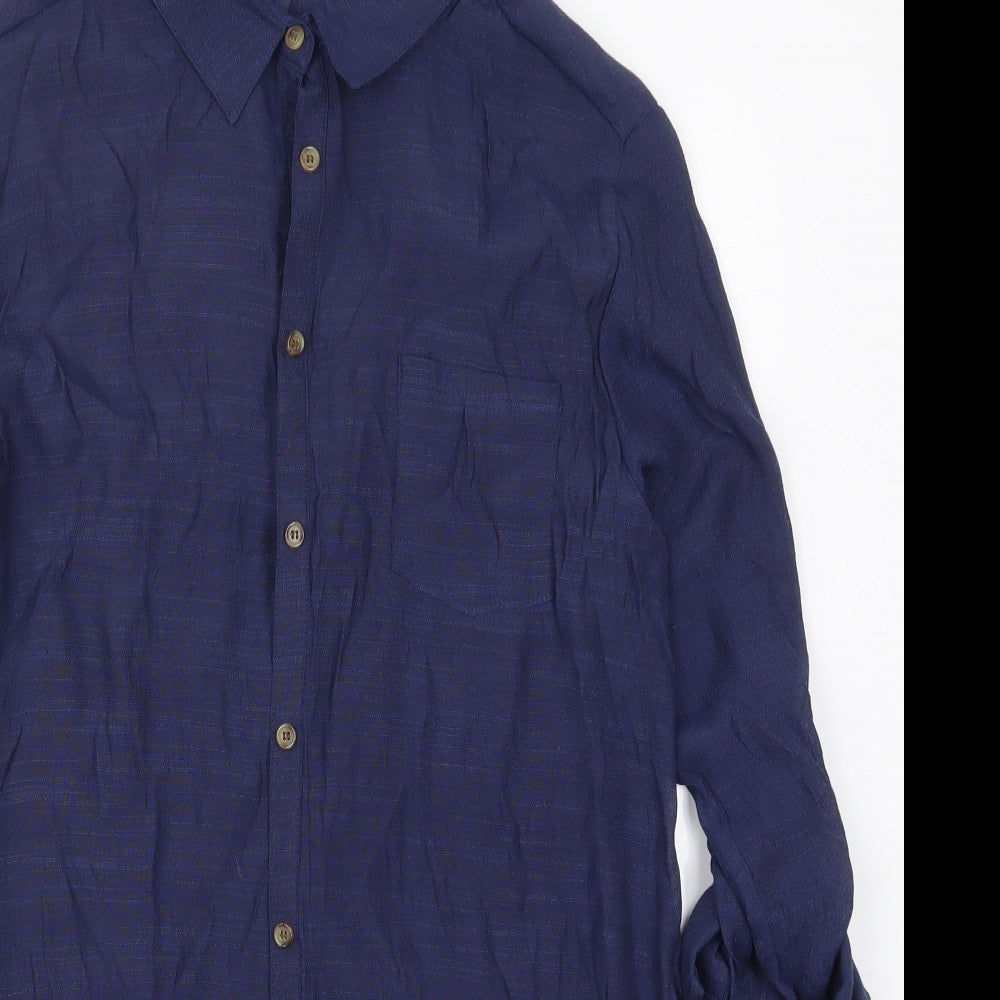 BASSINI Womens Blue  Polyester Shirt Dress  Size L  Collared Button
