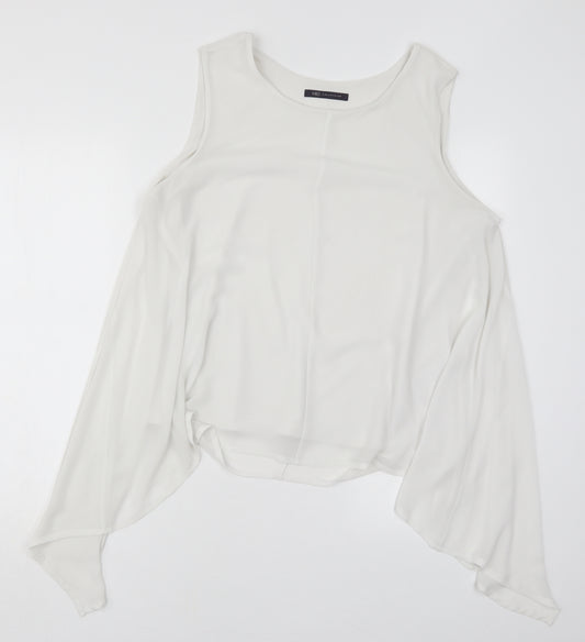 Front view of Marks & Spencer women’s white polyester basic tank, size UK 16, round neck