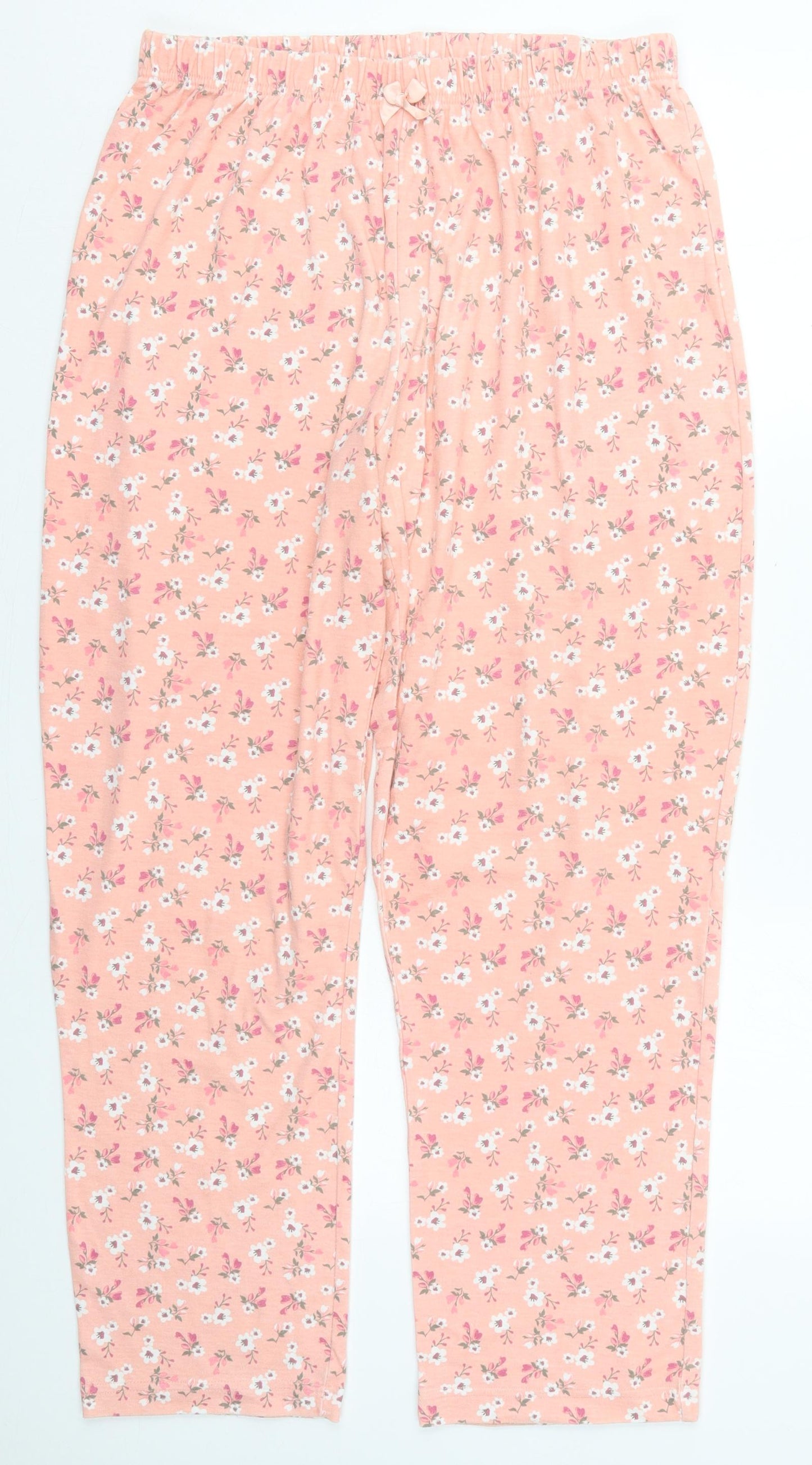 Preworn Womens Pink Floral Polyester Trousers  Size 12 L27 in Regular Drawstring - Pyjama Pants