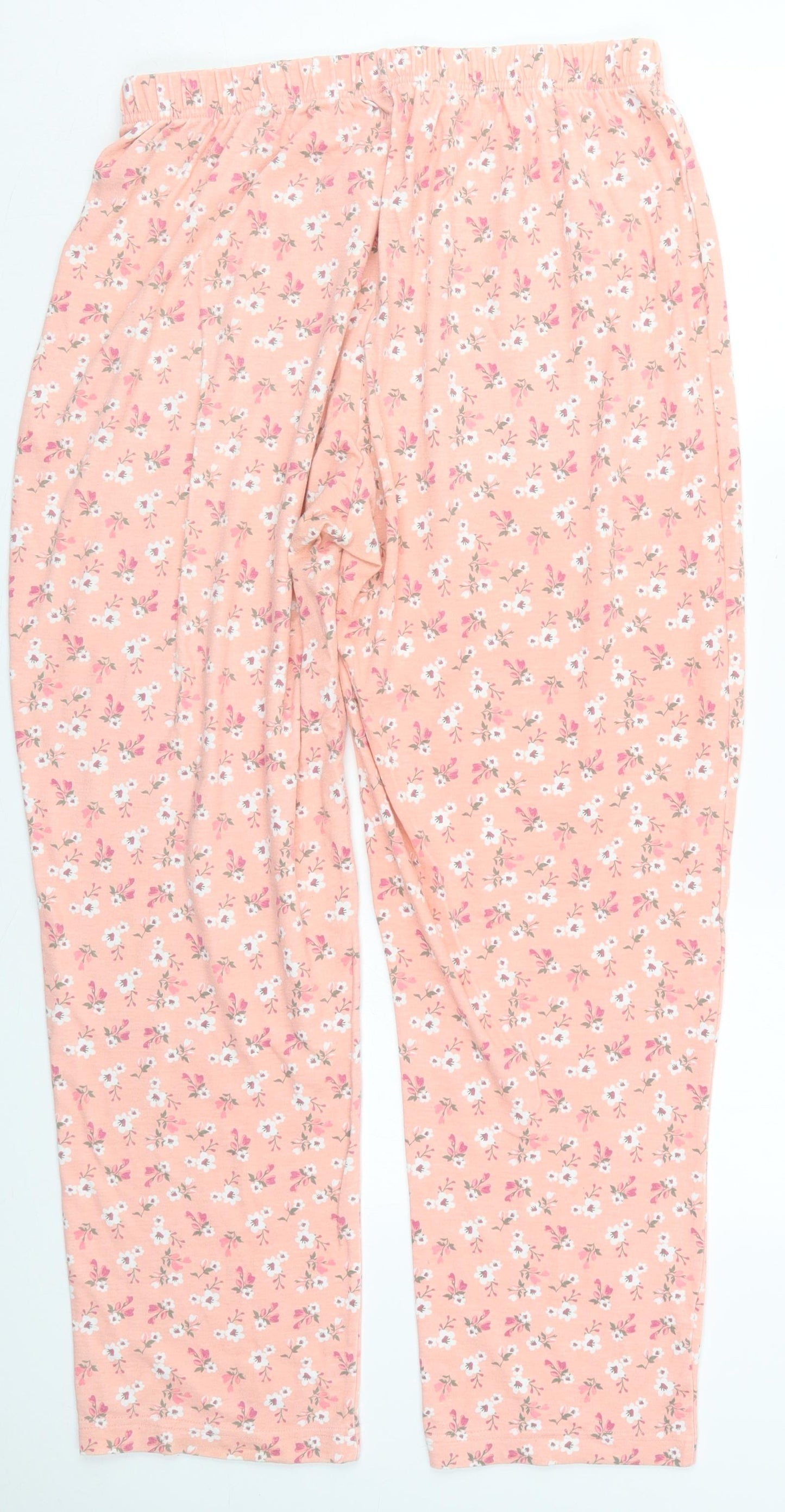Preworn Womens Pink Floral Polyester Trousers  Size 12 L27 in Regular Drawstring - Pyjama Pants